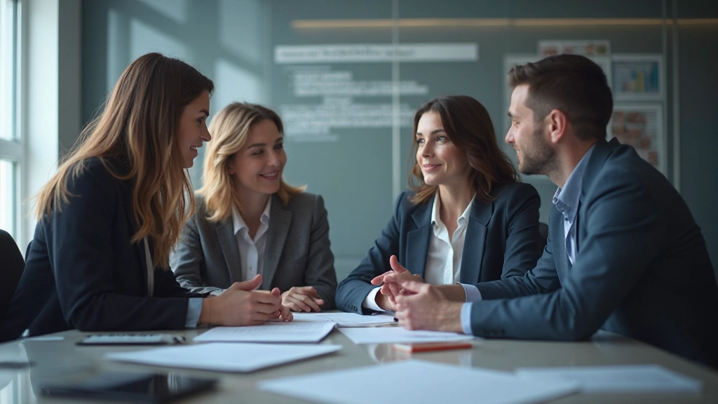 Команда сотрудников обсуждает и анализирует информацию вместе за столом