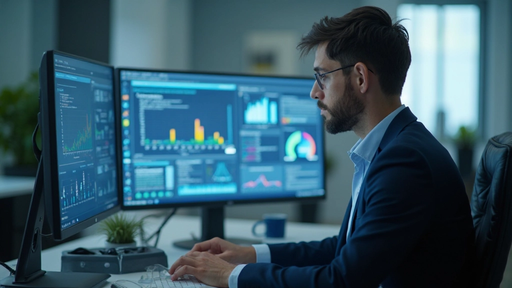 Профессиональное рабочее место с графиками и аналитическими данными