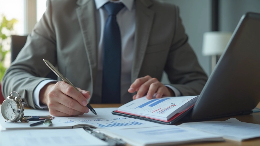 Специалист по управлению временем работает с планировщиком и часами на рабочем столе